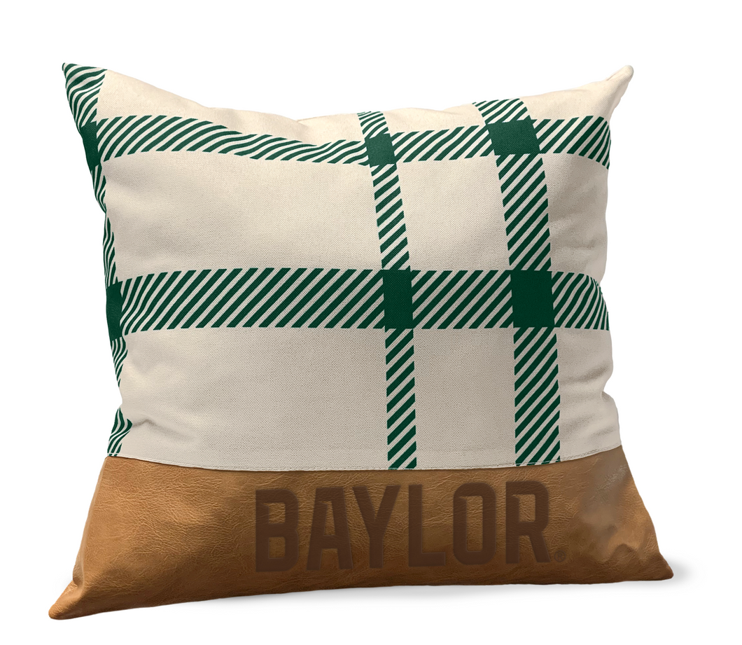 Baylor Bears Plaid Faux Leather Décor Pillow