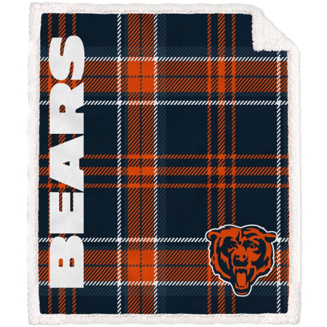 Chicago Bears Plaid Poly Spandex Blanket with Sherpa