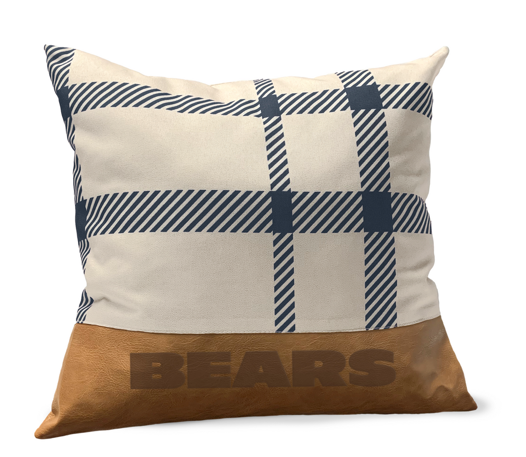 Chicago Bears Plaid Faux Leather Décor Pillow