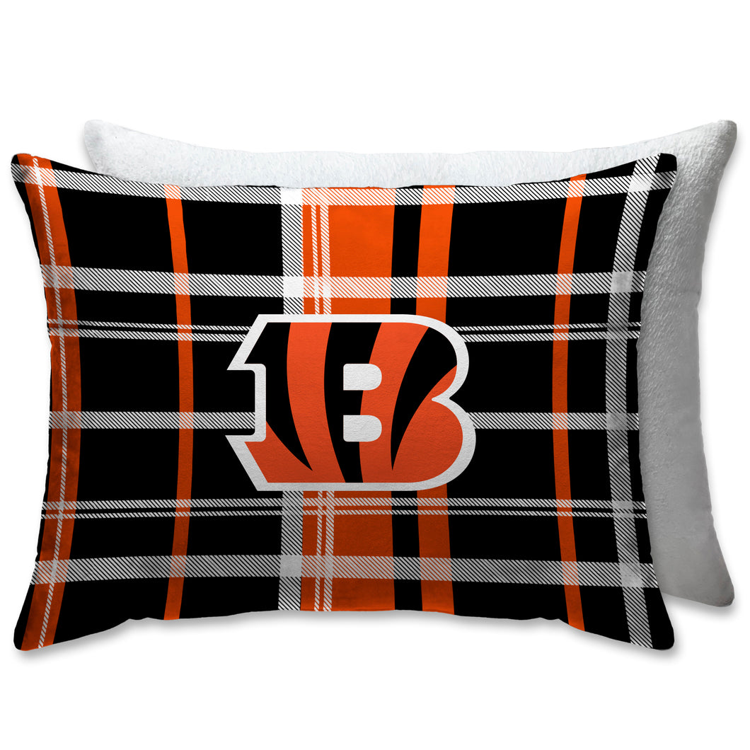 Cincinnati Bengals Plaid Bed Pillow with Sherpa Back