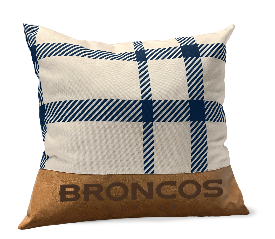 Denver Broncos Plaid Faux Leather Décor Pillow