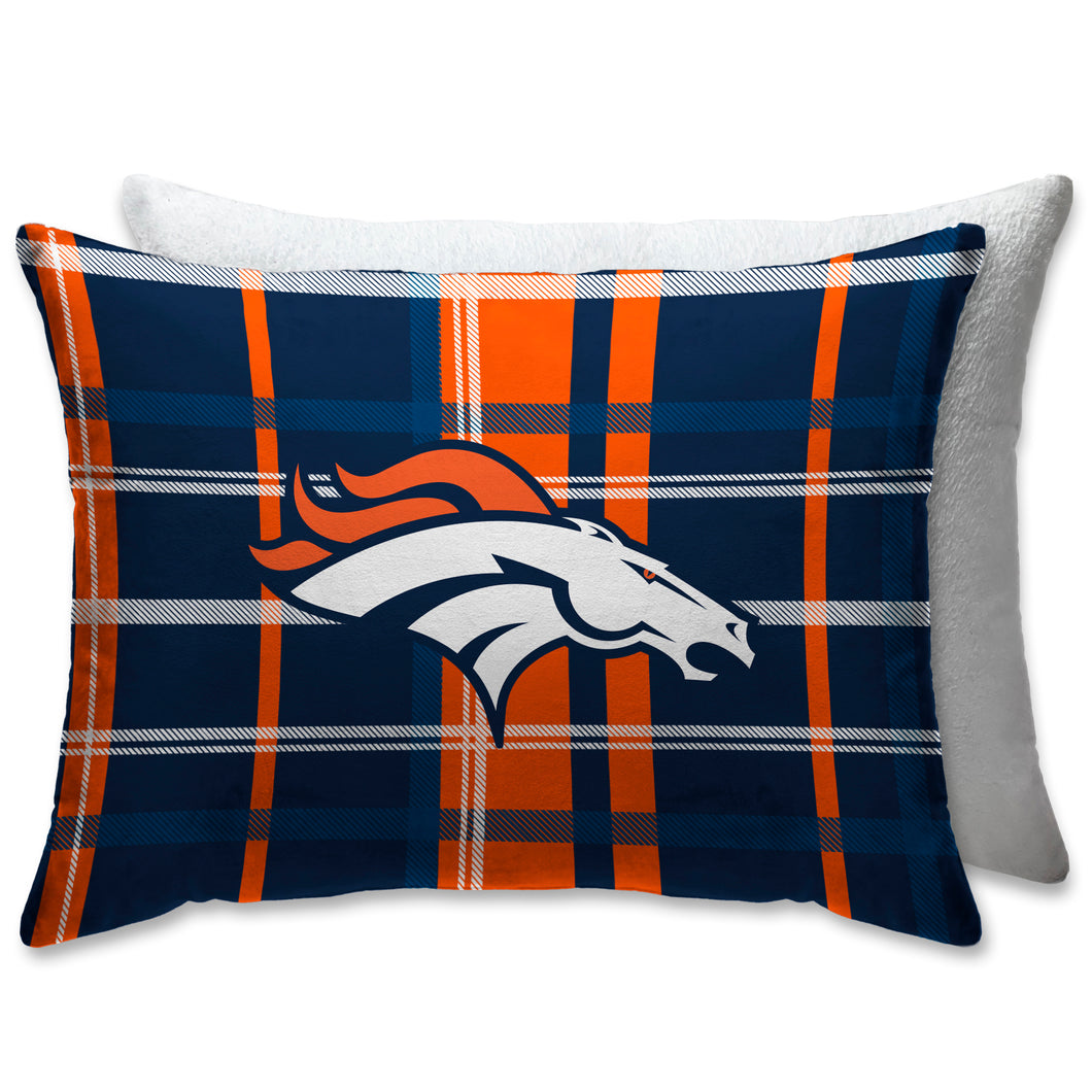 Denver Broncos Plaid Bed Pillow with Sherpa Back