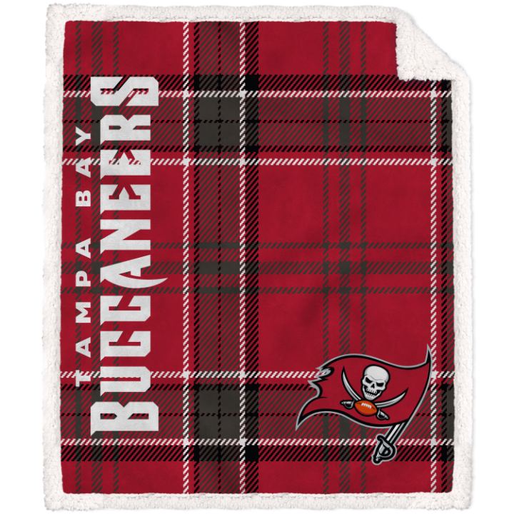 Tampa Bay Buccaneers Plaid Poly Spandex Blanket with Sherpa