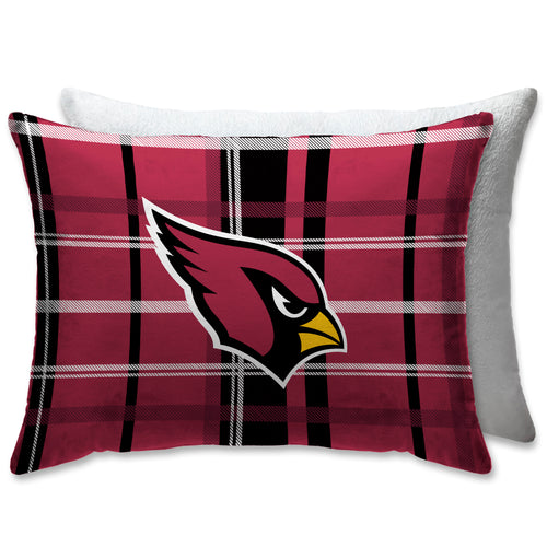 Arizona Cardinals Plaid Bed Pillow with Sherpa Back