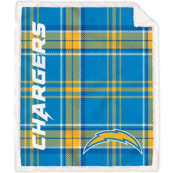 Los Angeles Chargers Plaid Poly Spandex Blanket with Sherpa