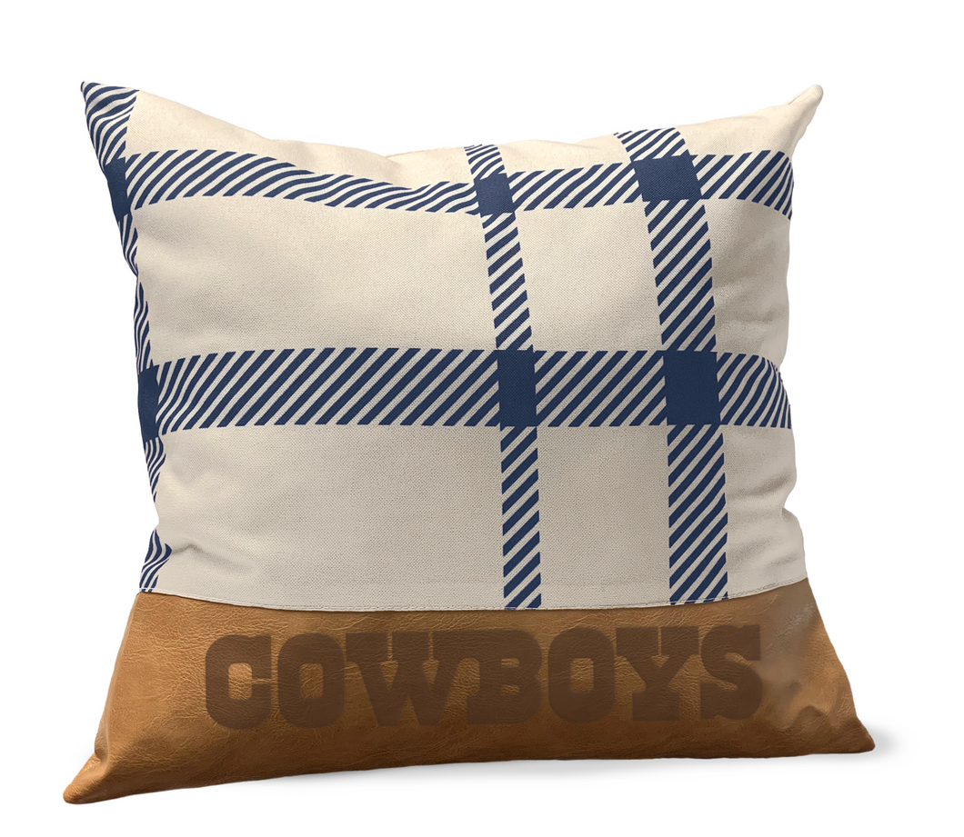 Dallas Cowboys Plaid Faux Leather Décor Pillow