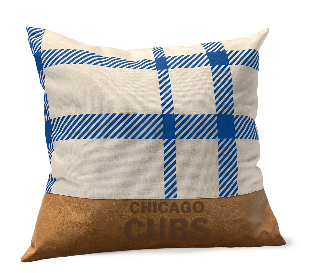 Chicago Cubs Plaid Faux Leather Décor Pillow