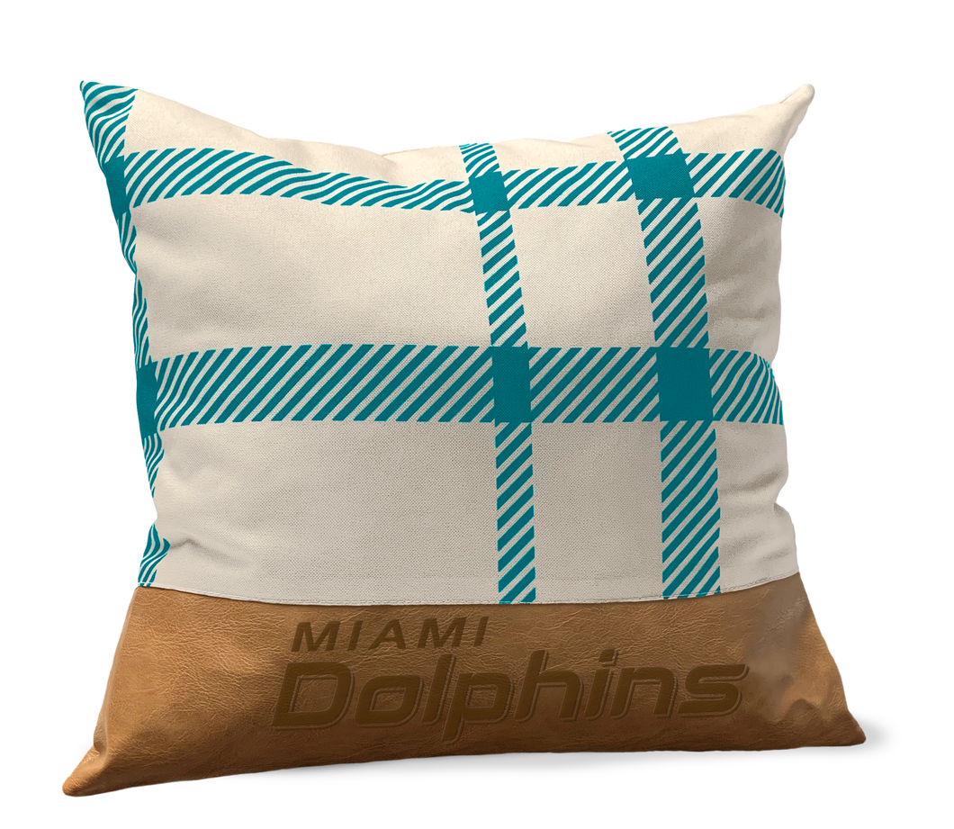 Miami Dolphins Plaid Faux Leather Décor Pillow