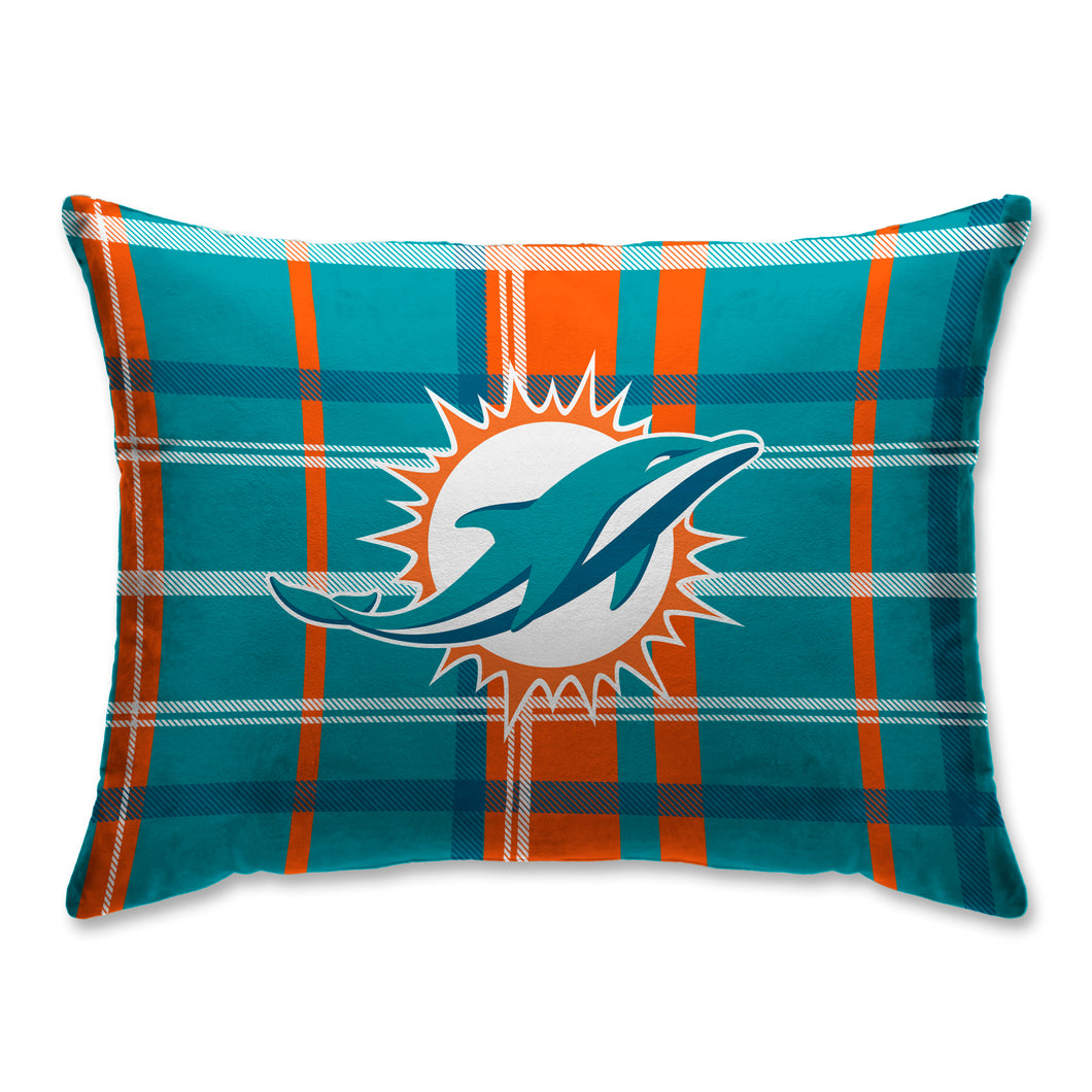 Miami Dolphins Plaid Bed Pillow with Sherpa Back