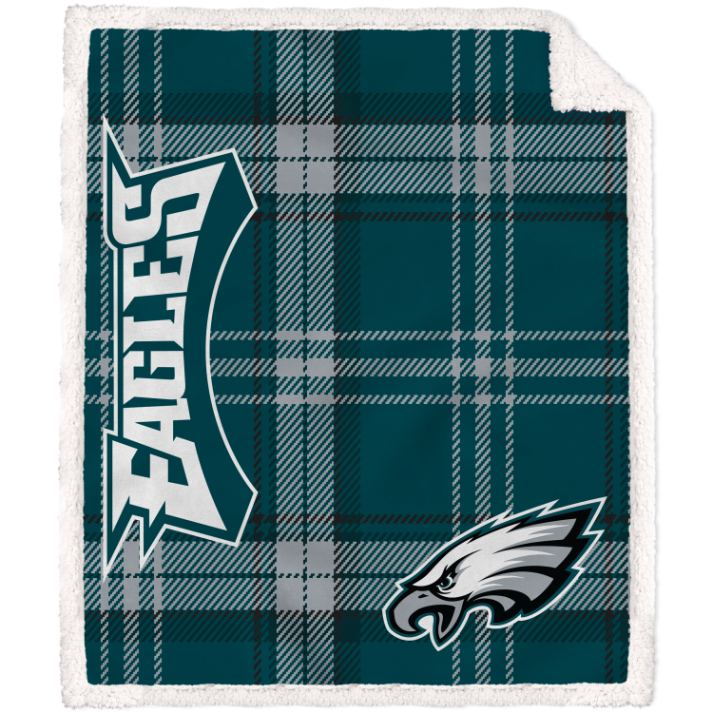 Philadelphia Eagles Plaid Poly Spandex Blanket with Sherpa