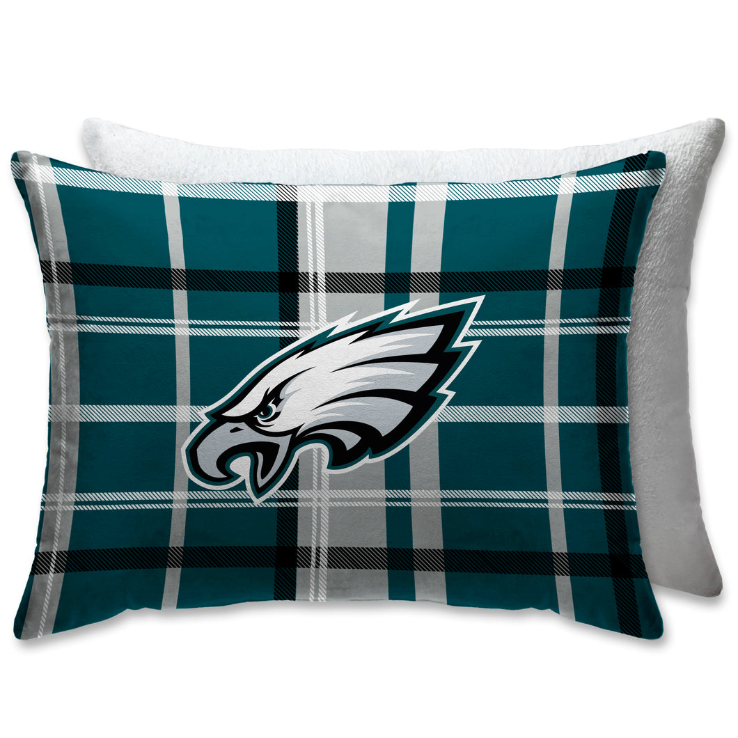 Philadelphia Eagles Plaid Bed Pillow with Sherpa Back