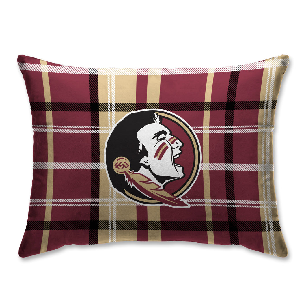 Florida State Seminoles Plaid Bed Pillow with Sherpa Back