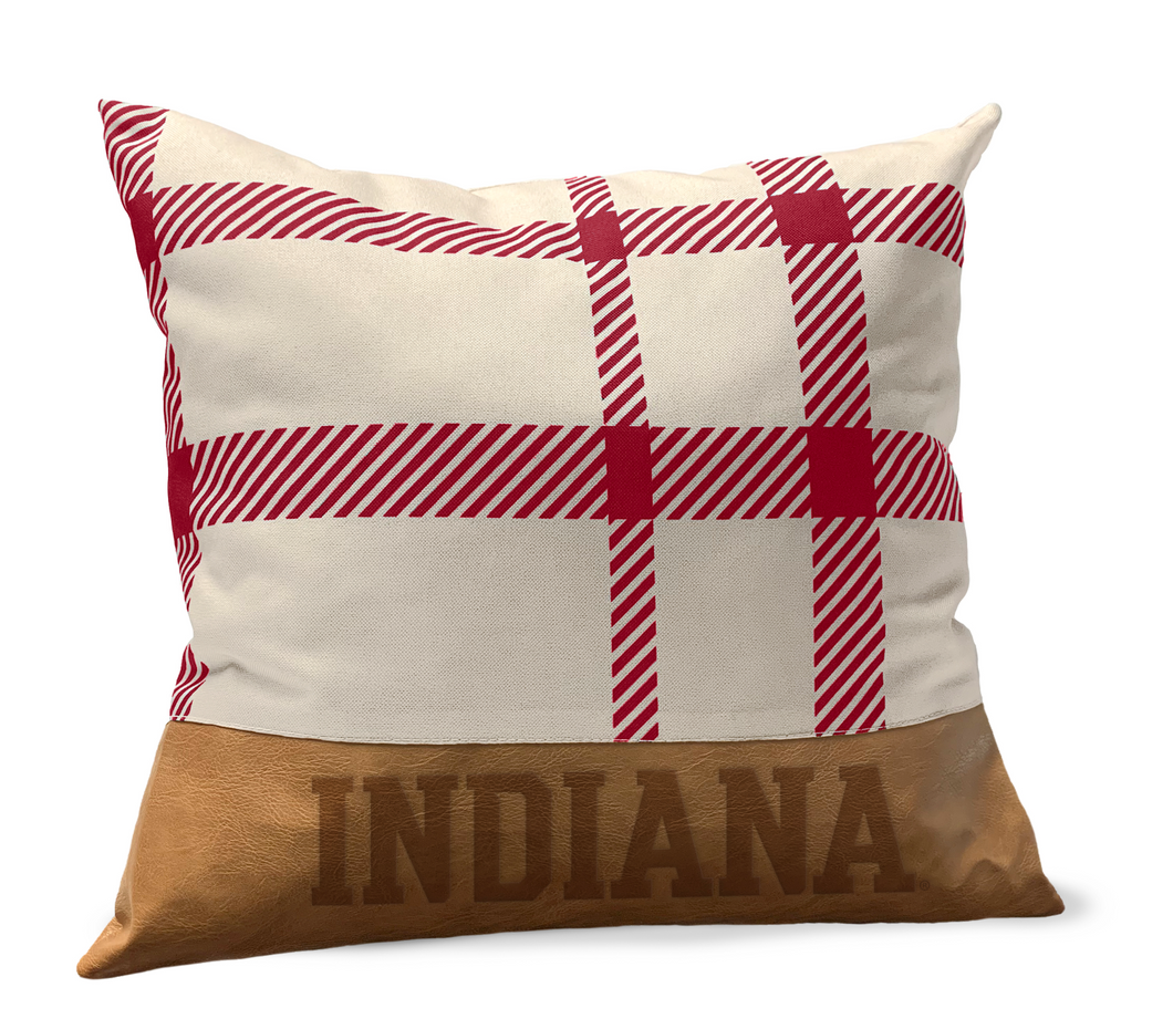 Indiana Hoosiers Plaid Faux Leather Décor Pillow