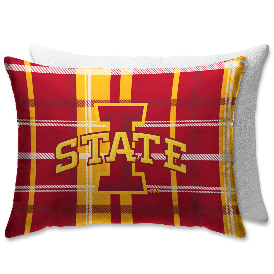 Iowa State Cyclones Plaid Bed Pillow with Sherpa Back
