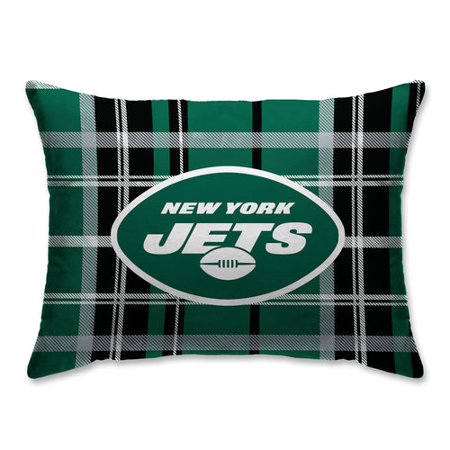 New York Jets Plaid Bed Pillow with Sherpa Back
