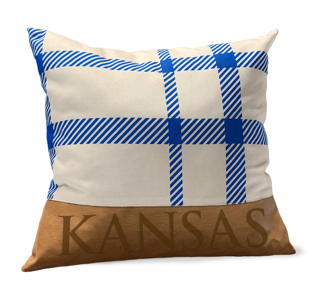 Kansas Jayhawks Plaid Faux Leather Décor Pillow