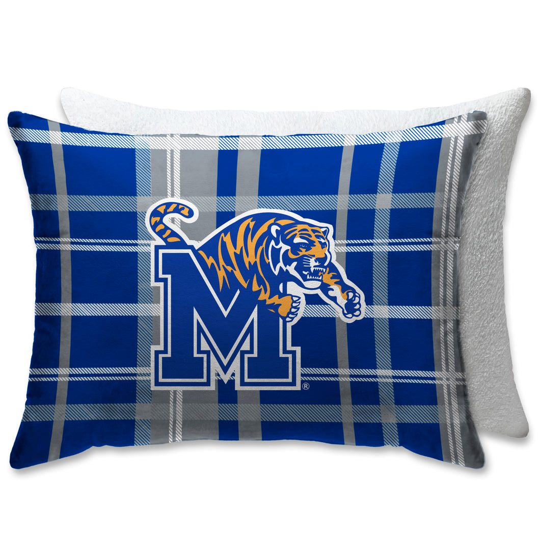 Memphis Tigers Plaid Bed Pillow with Sherpa Back