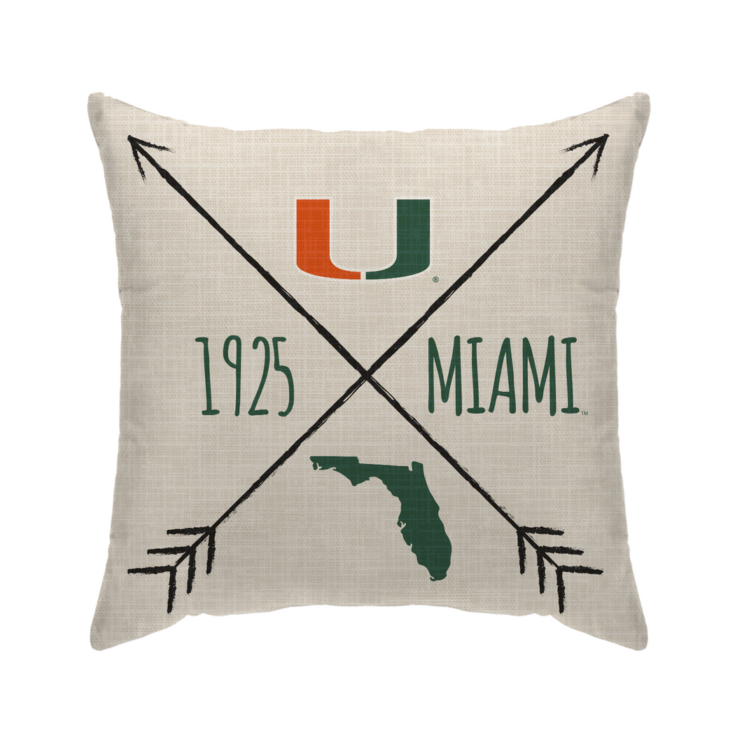 Miami Hurricanes Cross Arrow Duck Cloth Decor Pillow
