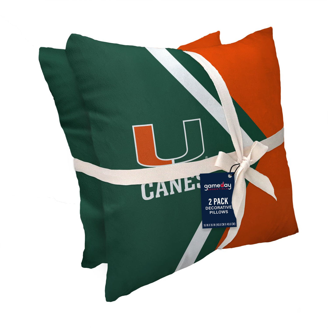 Miami Hurricanes Side Arrow 2 Pack Decor Pillows