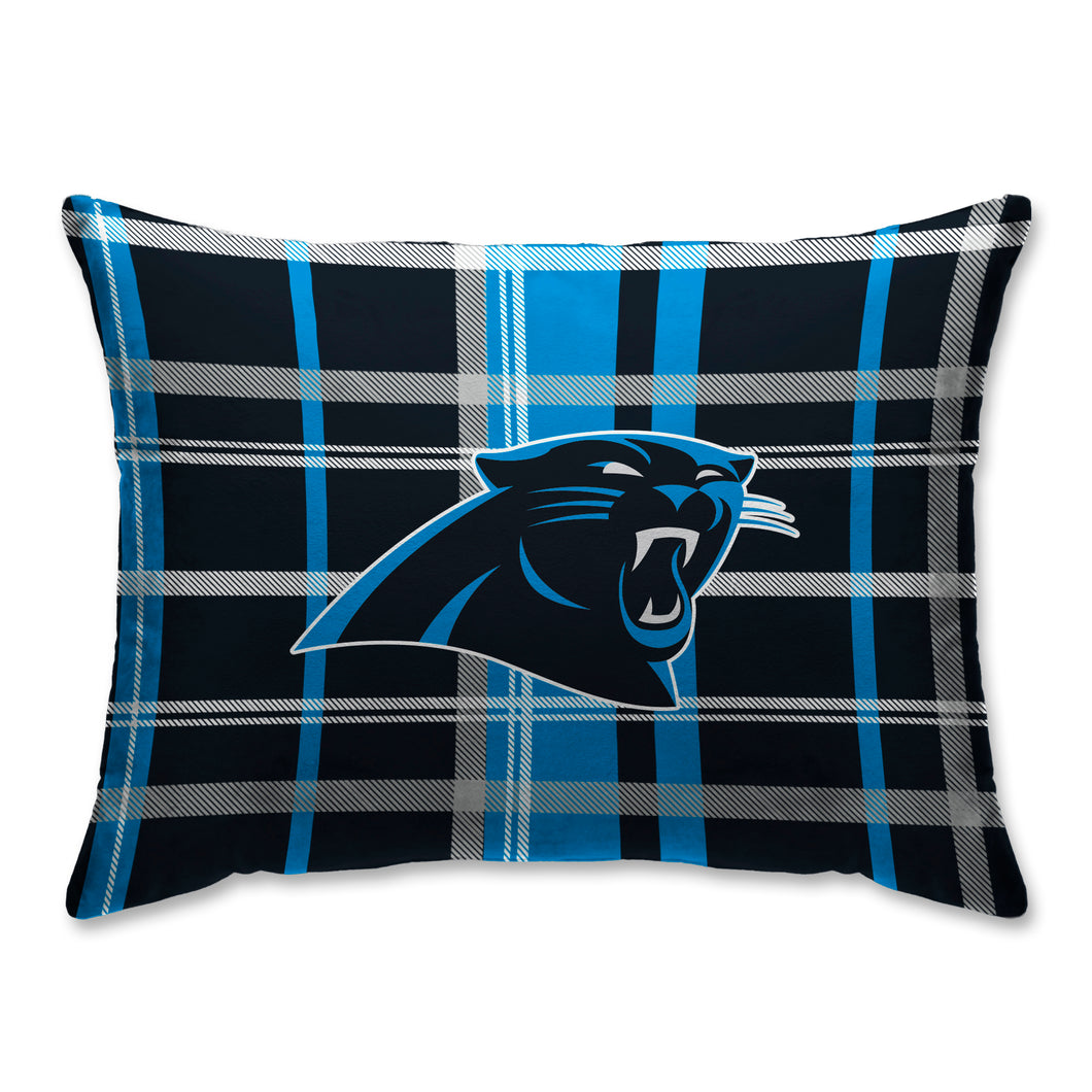 Carolina Panthers Plaid Bed Pillow with Sherpa Back