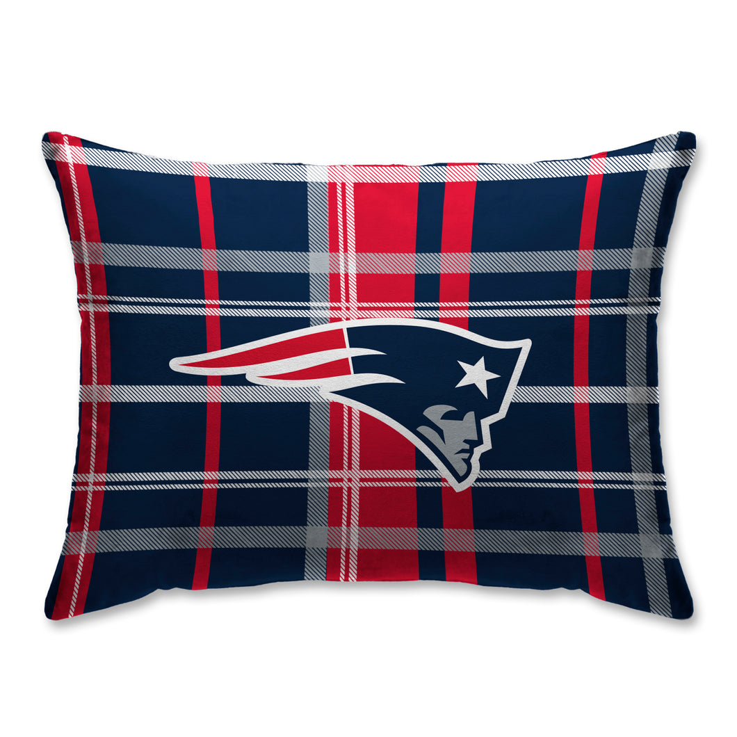 New England Patriots Plaid Bed Pillow with Sherpa Back