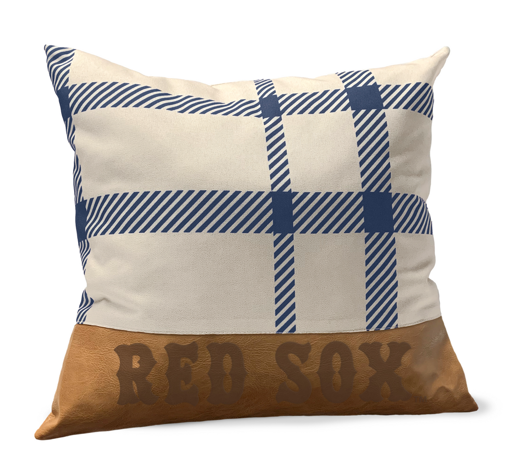 Boston Red Sox Plaid Faux Leather Décor Pillow