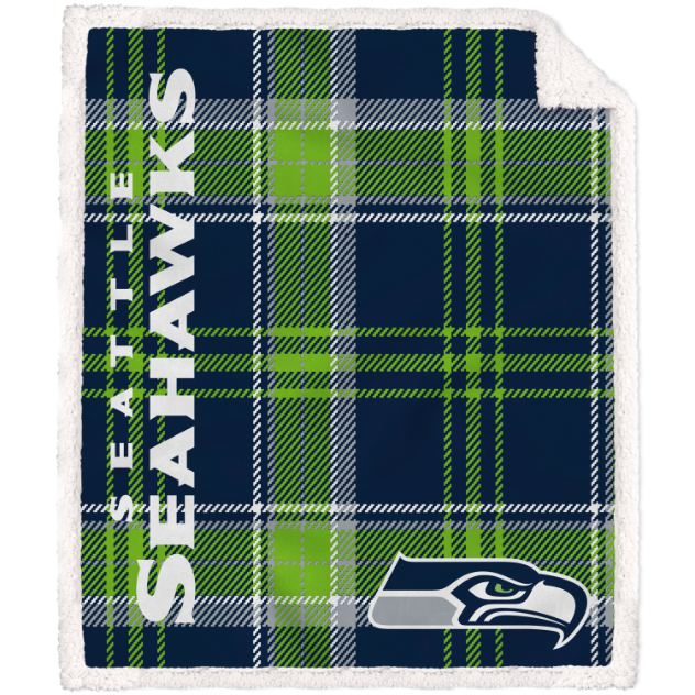 Seattle Seahawks Plaid Poly Spandex Blanket with Sherpa