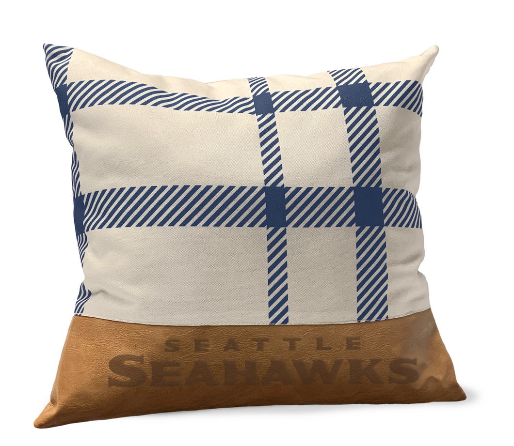 Seattle Seahawks Plaid Faux Leather Décor Pillow