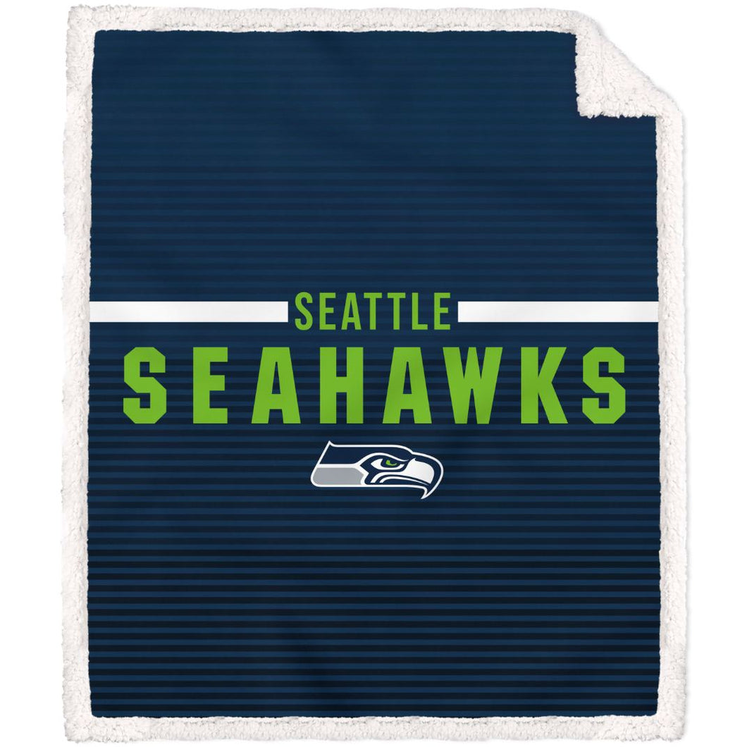 Seattle Seahawks Logo Letter Poly Spandex Blanket with Sherpa