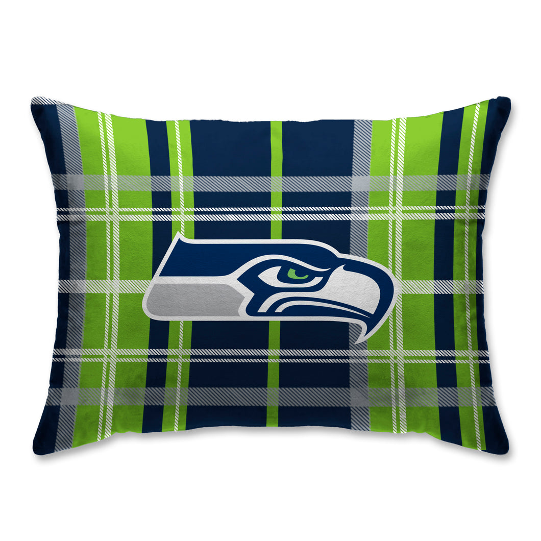 Seattle Seahawks Plaid Bed Pillow with Sherpa Back