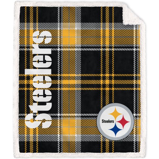 Pittsburgh Steelers Plaid Poly Spandex Blanket with Sherpa