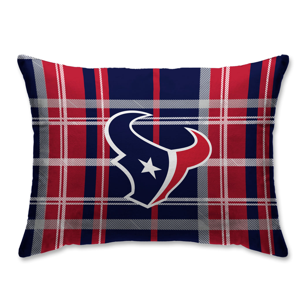 Houston Texans Plaid Bed Pillow with Sherpa Back