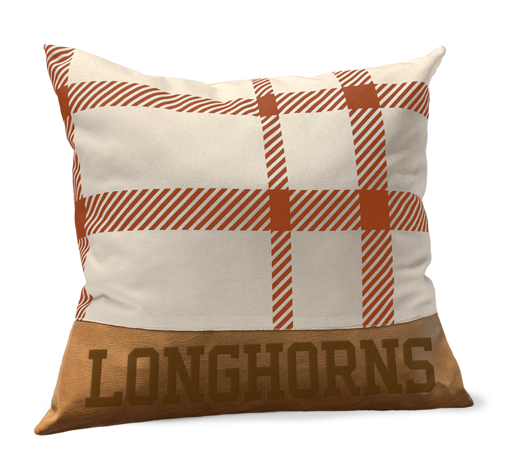 Texas Longhorns Plaid Faux Leather Décor Pillow