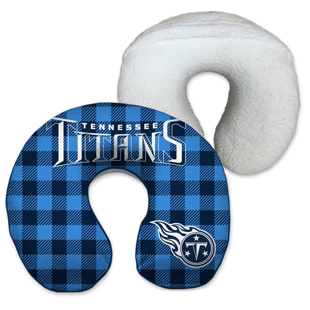 Tennessee Titans Buffalo Check Memory Foam Travel Pillow with Sherpa Back