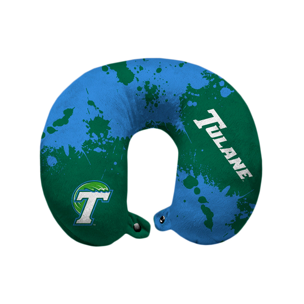 Tulane Green Wave Splatter Print Polyester Travel Pillow