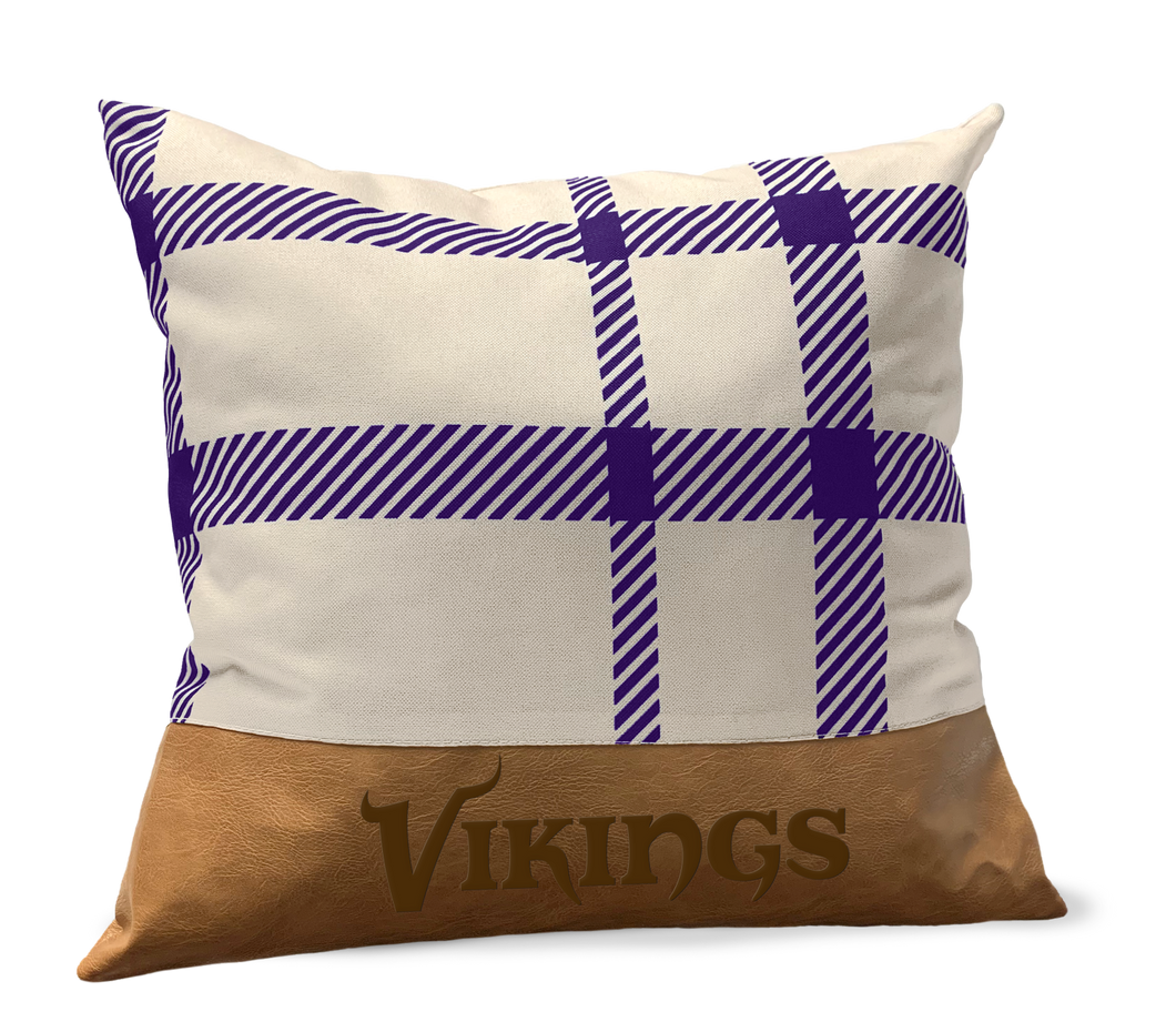 Minnesota Vikings Plaid Faux Leather Décor Pillow