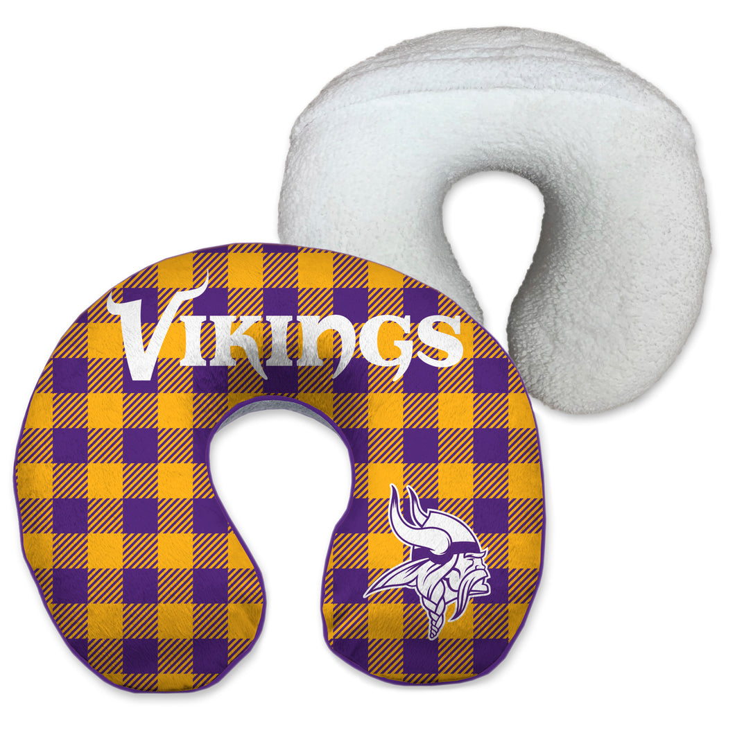 Minnesota Vikings Buffalo Check Memory Foam Travel Pillow with Sherpa Back