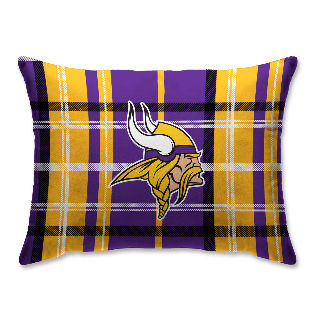 Minnesota Vikings Plaid Bed Pillow with Sherpa Back
