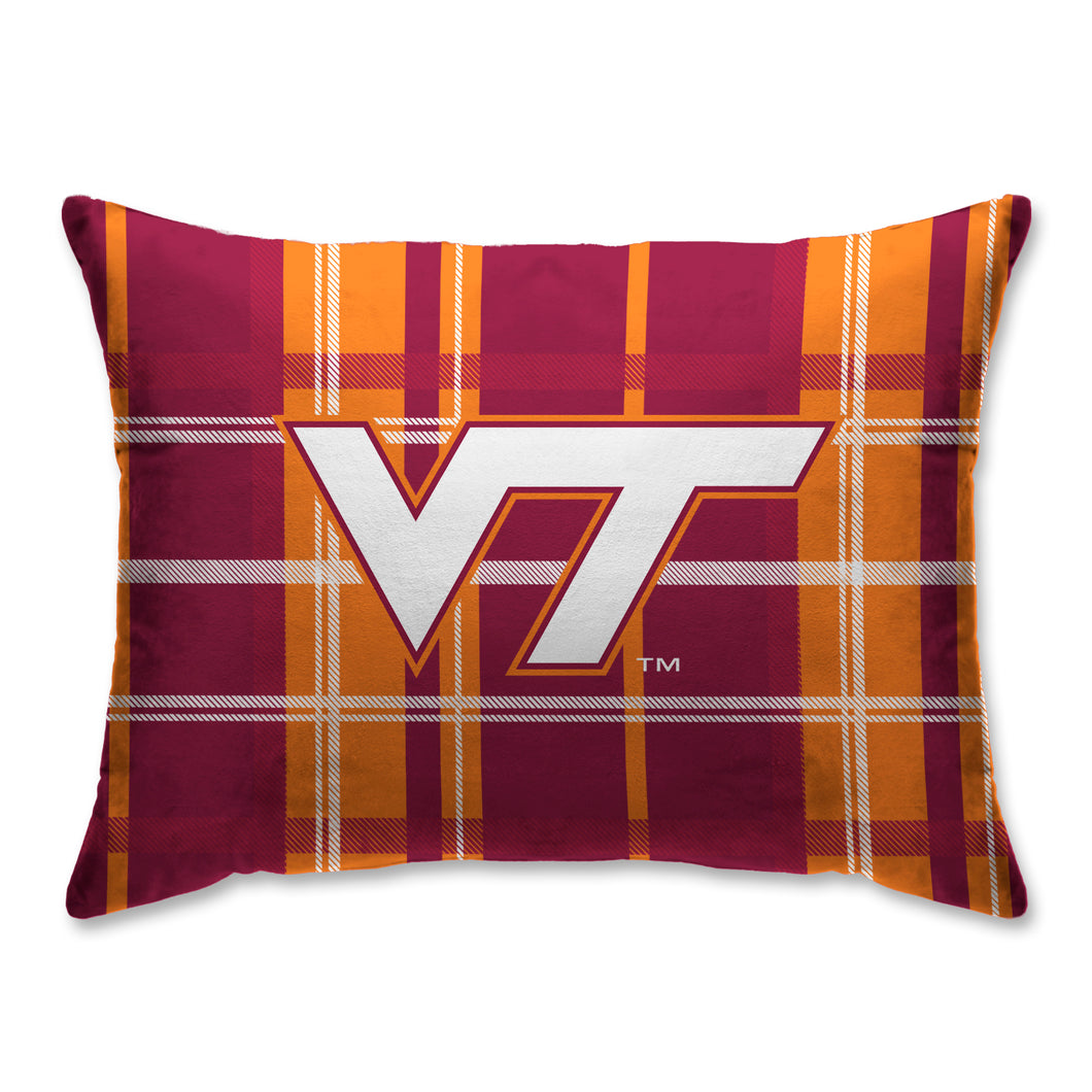 Virginia Tech Hokies Plaid Bed Pillow with Sherpa Back