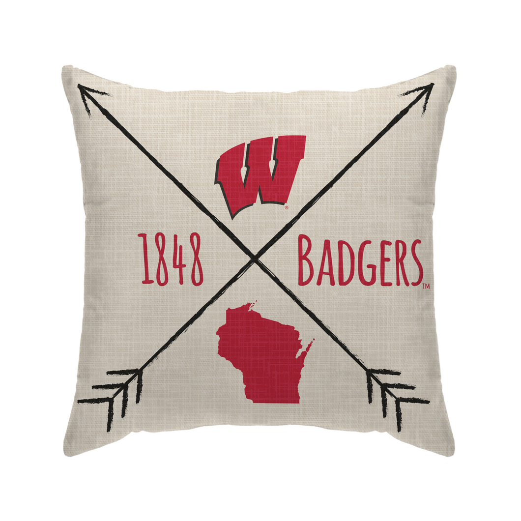 Wisconsin Badgers Cross Arrow Duck Cloth Decor Pillow